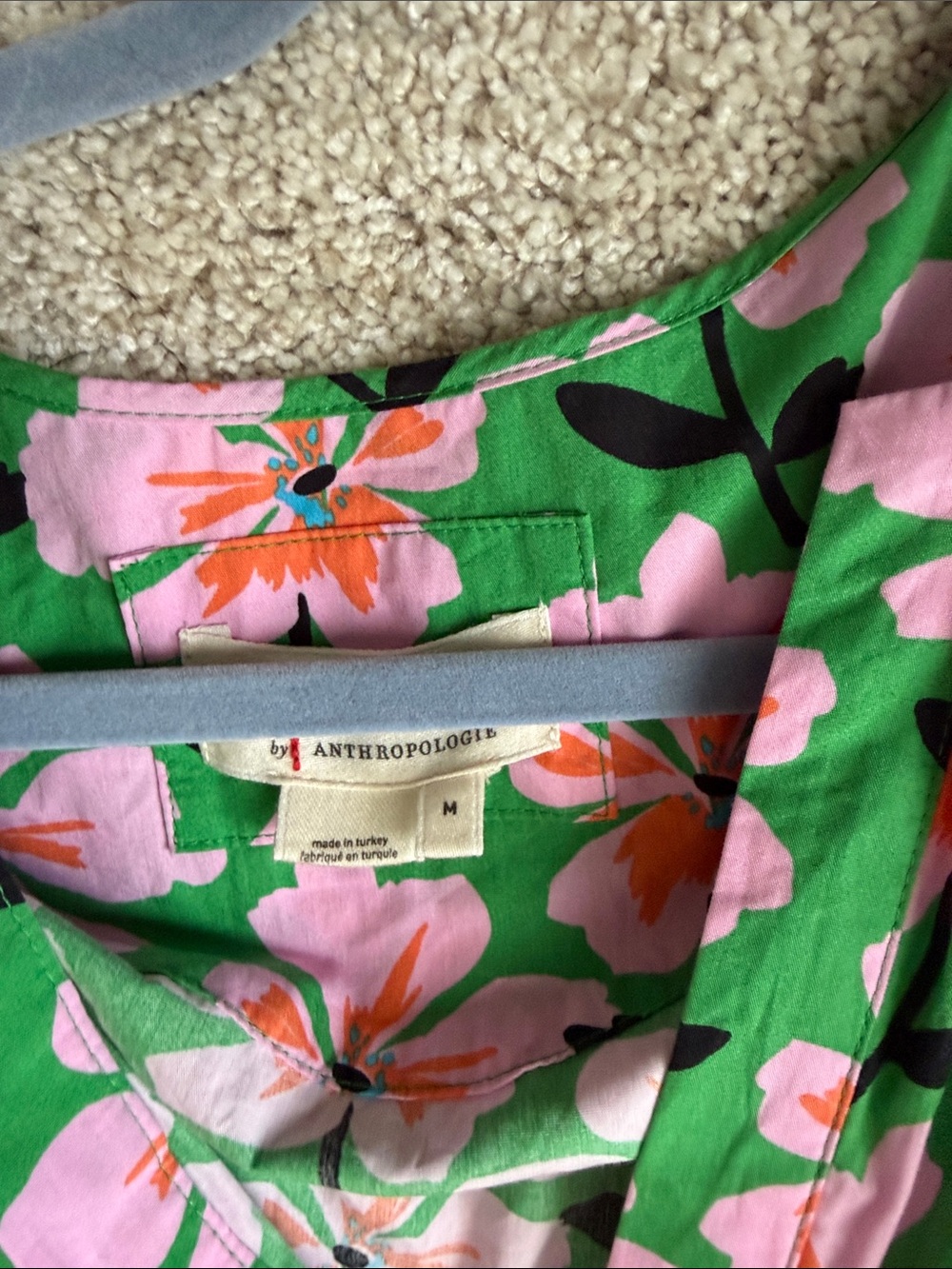 Anthropologie Green Floral Tiered Dress with Pink & Coral Blooms - Picture 2 of 2